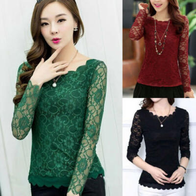 

Women Sheer Long Sleeve Embroidery Floral Lace Crochet Tee T-Shirt Tops Blouse