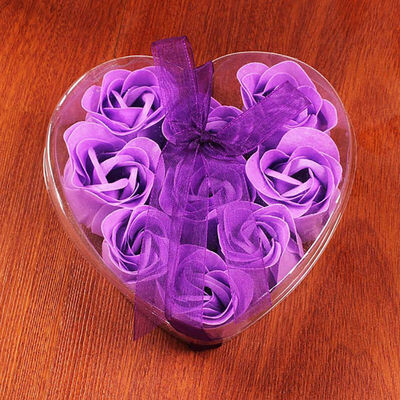 

Scented Rose Flower Heart Shape Gift Box Bath Body Soap Gift Wedding Party Favor 9Pcs