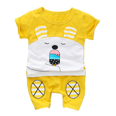 

Summer Baby Boys Girls Short Sleeve Cartoon Bear Print T-Shirt TopsShorts Suits Casual Outfits Sets New