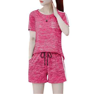 

Women Two Piece Sets Summer Letter O Neck Short Sleeve T-Shirt Side Striped Casual Shorts Women Sets Fashion Two-Piece Suit