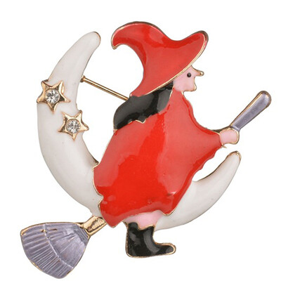 

Cute Yellow Pumpkin Flight Witch Moon Broom Alloy Dripping Oil Brooches &Pins Funny Magical Halloween Brooches Scarf Clips