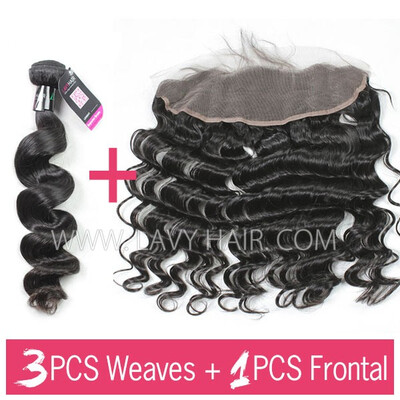 

Superior Grade mix 3 bundles with 134 lace frontal closoure Brazilian loose wave Virgin Human hair extensions