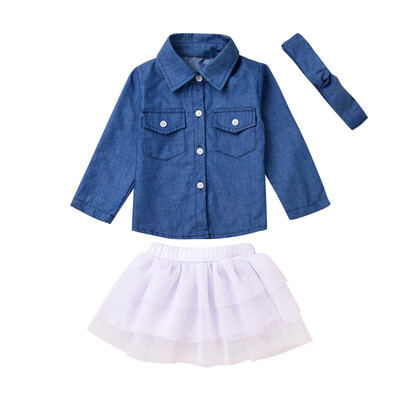 

Toddler Kids Baby Girl Clothes Set Denim Tops Shirt Tutu Skirts Ruffles Party 3pcs Outfits Clothing Set