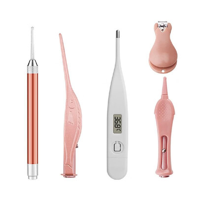 

5pcsset Babys Health Care Tools Electronic Thermometer LED Light Ear Wax Removal Spoon Nose Ear Cleaner Tweezers Nail Clipper Se