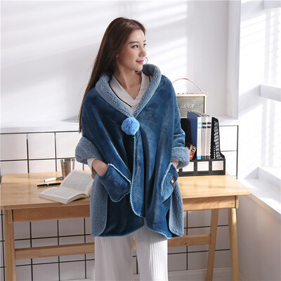 

Toponeto Soft Flannel Wearable Lazy Shawl Blanket with Button Thick Warm Winter Sofa Mat