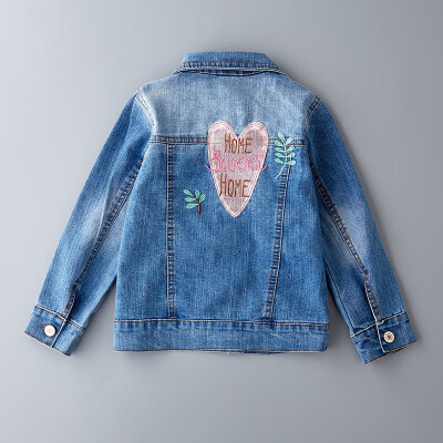 

Children Denim Coat 2-7T Toddler Baby Autumn Girls Cute Cartoon Love Embroidery Comfort Slim Cotton Jacket Warm Coat Denim Tops