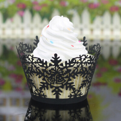

Tailored 24Pcs Christmas Hollow Lace Cup Cake Paper Case Wraps Cupcake Wrapper Black