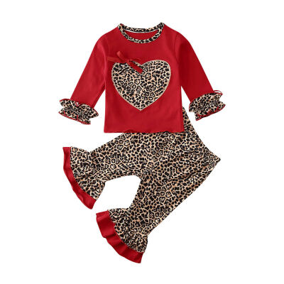 

Kids Baby Girl Clothes Valentines Day Leopard Love And Heart Tops T-shirtPants Leggings Outfit