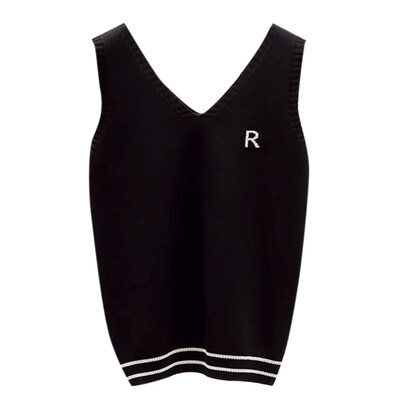 

Women Letter Embroidered Summer Tops Sexy V Neck Sleeveless Striped Tank Tops Vest 2019 Casual Knitted Top Women Clothes
