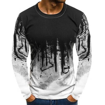 

2019 Korean T-shirt Camouflage Printed Bottoming Shirt Fashion Slim T-shirt Mens Shirt -3XL
