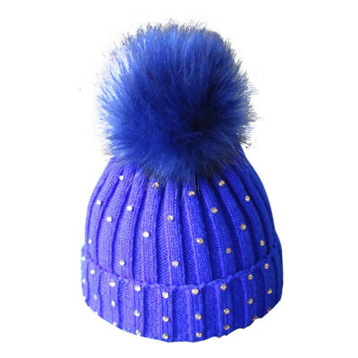 

Baby Boy Girl Winter Warm Lined Earmuffs Knitted Big Fur Ball Braid Solid Color Hat Beanie Knit Caps