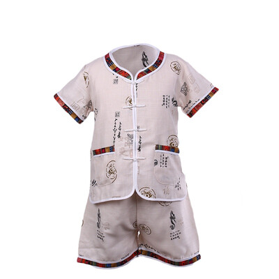 

2019 Children Set Kids Baby Girl Boys Print Casual Clothing Costume Short Sleeve Chinese Style Children Double Pocket sets