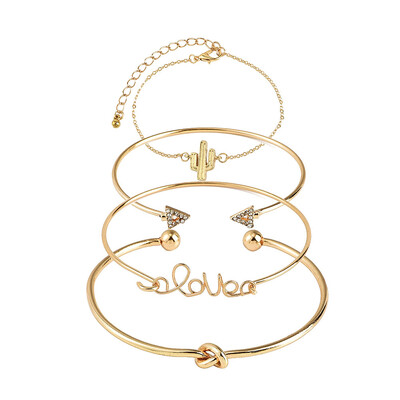 

Fashion Letter Love Arrow Triangle Knot Cactus Bracelet Gold Color Bangle Set For Women Exquisite Jewelry Birthday Gift Magic