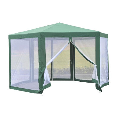 

Outdoor Hexagon Party Gazebo with Cathedral Style Roof Mesh Side Walls - Green