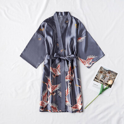 

Gobestart Women Pajamas Silk-Like Fashionable Crane Sexy Nightgown Bathrobe Sexy Underwear