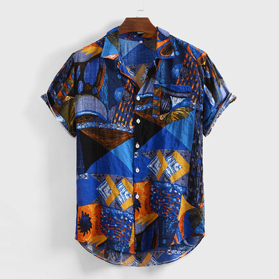 

Toponeto Fashion Mens Printed Vintage Ethnic Loose Short Sleeve Casual Buttons T shirt