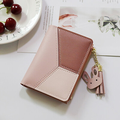 

Women Short Patchwork Student Tassel Wallets Fashion PU Leather Card Holder High Quality Durable Color Block Zipper Purse