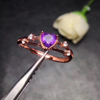 

Lavender Cute Dainty Womens Fashion Gold Plated Heart-shaped Purple Drill Rings