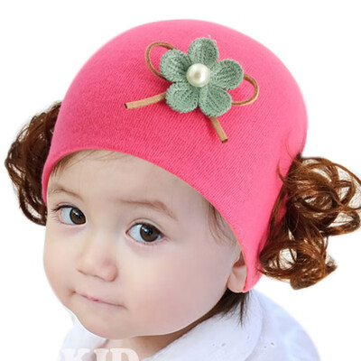

New Cute Toddler Kids Baby Girl Cute Flower Wig Design Winter Warm Hat Cap Headwear