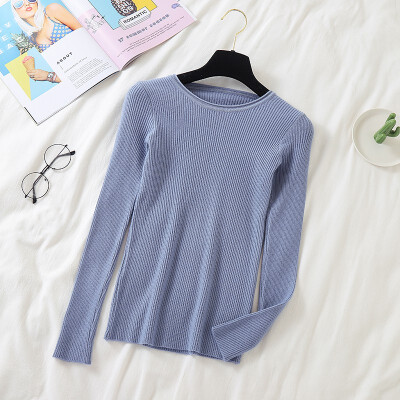 

Women Korean Solid Color Sweater Female Knitted Long Sleeves Pullovers Basic O Neck Jumpers Autumn Pull Femme