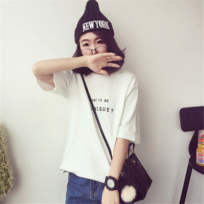 

Harajuku Style Round Collar Letter Printed Women T-Shirt Casual Pink Korean Short-Sleeved Wild Tops Female New Arrival
