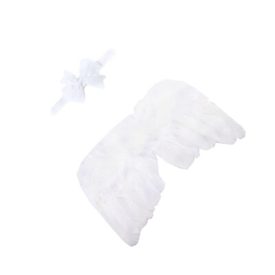 

Newborn Baby Angel Feather Wing With Lace Flower Headband Set Photo Props Outfit Costume