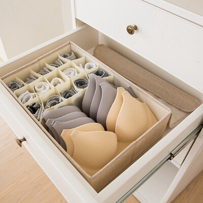 

Washable Cotton&Linen Bra Underwear Organizer Moisture-proof Multi-grid Closet Organizer Foldable Large Storage Box