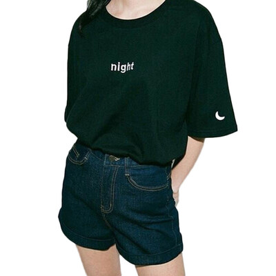 

Women Solid Color Letter Sun Moon Print Short Sleeve O Neck T-Shirt Summer Top