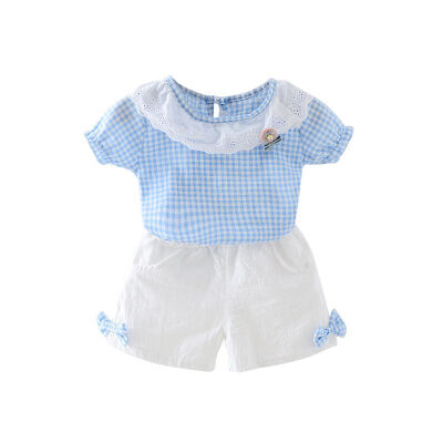 

Baby Kid Girl Clothes Summe Cute Plaid Lace Girl Clothing Set Short Sleeves TopShort Pant 2PCs Kids Clothes Set