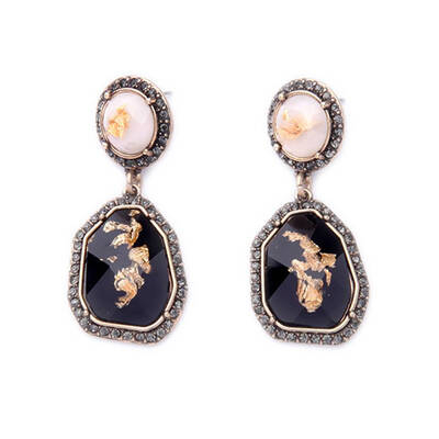 

1 Pair Crystal Gem Stone Dangle Earrings Oval Dangle Drop Irregular Earrings Women Girls Ear Jewelry