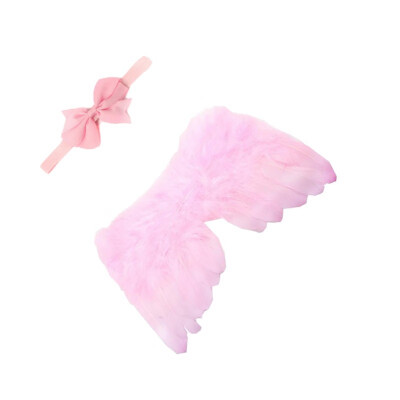 

Newborn Baby Angel Feather Wing With Lace Flower Headband Set Photo Props Outfit Costume