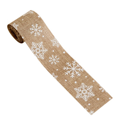 

Christmas Burlap Ribbon with Snowflower Tree Elk Pattern Printing For Christmas Handmade DIY Art Craf Decoration Gift Wrap