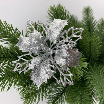 

5Pcs Artificial Christmas Flowers Glitter Fake Flowers Merry Christmas Tree Decorations Gift Xmas Ornament