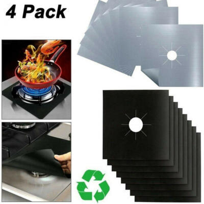 

4 Gas Range Stove Top Burner Protector Reusable Liner Clean Cook Non-stick Cover