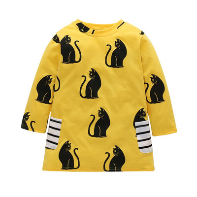 

Girls Dress Children Cartoon Print Striped Long-sleeved Dresses 2018 New Autumn Children Clothing Baby Girls Clothing 2-8Y