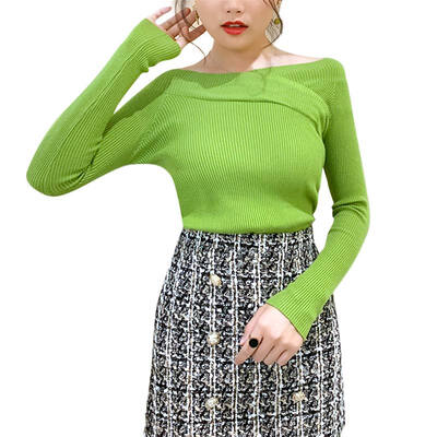 

Bottoming Sweater Women New Autumn Winter Sweet Loose Neckline Slim Solid Color Knitted Long Sleeve Casual Shirts Sweater