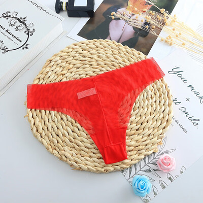 

Women Sexy See Through Lace Briefs Mesh Seamless One-piece Ultra-thin Ladies Panties Sexy Solid Color Low Waist G-String