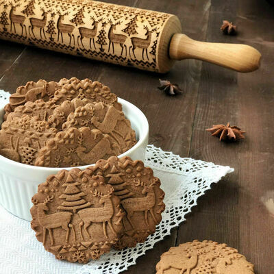 

Christmas Embossing Rolling Pin Engraved Rolling Pin Embossed Rolling Pin