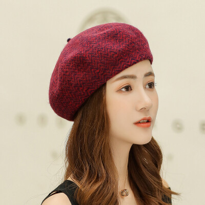 

British Dome Mixed Berry Hat Female Wool Bud Hat Japanese Pumpkin Hat Painters Hat Autumn&Winter of 2019