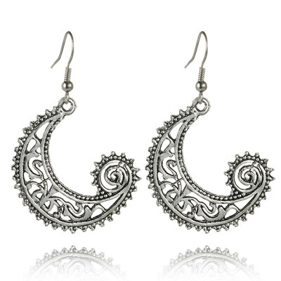 

Vintage Retro Flower Spiral Drop Earrings For Women Tribal Silver Circle Hollow Dangle Earring Party Jewelry