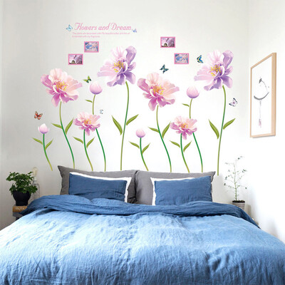 

Gobestart Removable Vinyl Decal Art Mural Pink Flower Home Living Room Decor Wall Sticker