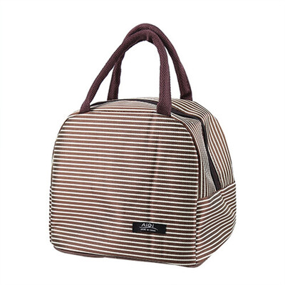

guangxichuangshengxinfu Small Insulated Lunch Box Bags Insulated Cold Canvas Stripe Picnic Carry Case Thermal Portable Lunch Bag