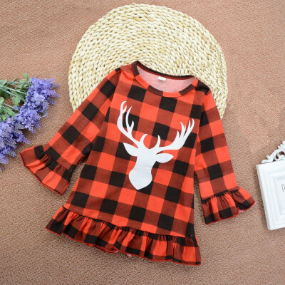 

Baby Girls Dress New Autumn Baby Girl Long Sleeve Christmas Antlers Pattern Dress Toddler Cotton Princess Sundress