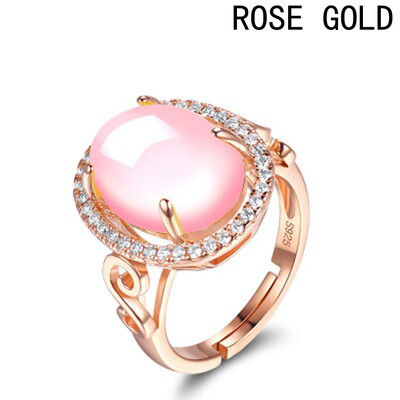 

Luxury Large Pink Opal Finger Rings Rose Gold Color Fashion Jewelry Ethnic Furong Stone Crystal Elegant Rhinestone Open Ring