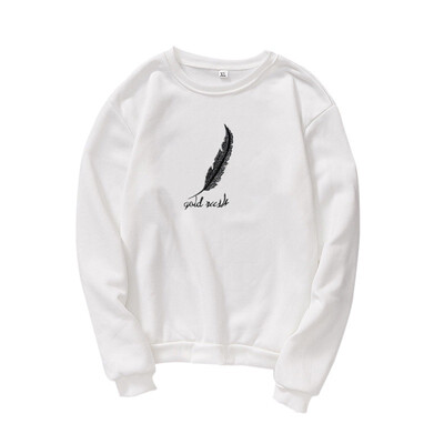 

Fashion Couple Feather Letters Print hoodies Long Sleeve O Neck Jumper Loose Casual Sweatshirt Loose Autumn Winter Warm Tops