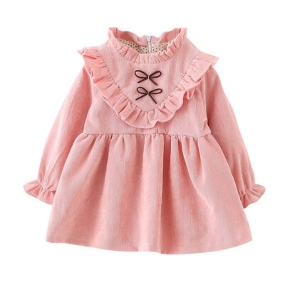 

Childrens Cotton Long Sleeve Casual Ruched Pink Dress Free Style Girls Clothing 2017 Girls Party Wedding Dress