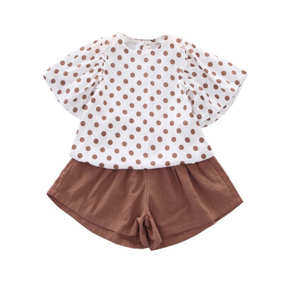 

Summer Children Clothes for Girls Casual Polka Dot Pattern Short Sleeve Tops T-shirtShorts Suits Costume Set