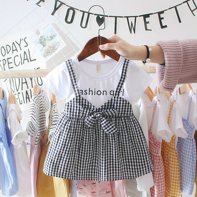 

Summer Baby Girl Clothing 0-3Y Casual Toddler Newborn Baby Girls Dress Plaid Fake Two Piece Party Birthday Dress For Girls