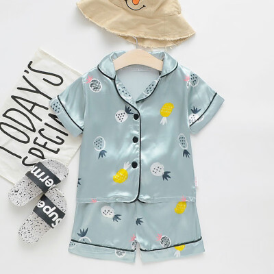 

Summer Casual Sleepwear Kids Girls Pajamas Sets Baby Nightwear Girl Boys Shirt Pant Set Children Homewear