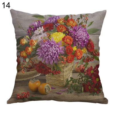

Linen Rose Peony Tulip Flower Pillow Case Cushion Cover Sofa Bed Car Cafe Decor